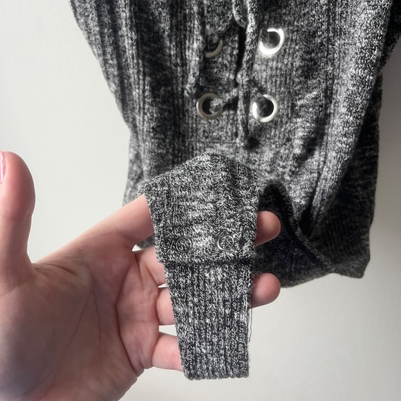 Heather Grey Lace-Up Body Suit, Express, size M Petite - Picture 3 of 6